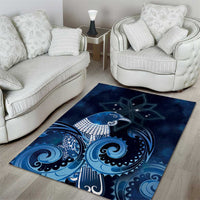 New Zealand Matariki Area Rug Maori Tui Bird Blue Galaxy