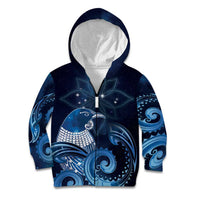 New Zealand Matariki Kid Hoodie Maori Tui Bird Blue Galaxy