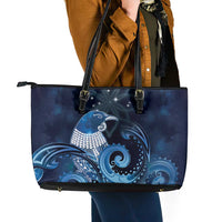 New Zealand Matariki Leather Tote Bag Maori Tui Bird Blue Galaxy