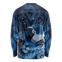 New Zealand Matariki Long Sleeve Shirt Maori Tui Bird Blue Galaxy