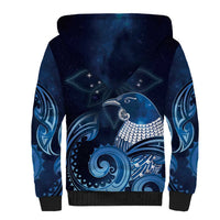 New Zealand Matariki Sherpa Hoodie Maori Tui Bird Blue Galaxy