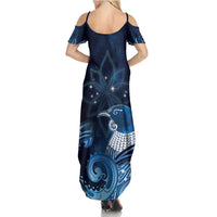 New Zealand Matariki Summer Maxi Dress Maori Tui Bird Blue Galaxy