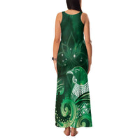 New Zealand Matariki Family Matching Tank Maxi Dress and Hawaiian Shirt Maori Tui Bird Green Galaxy