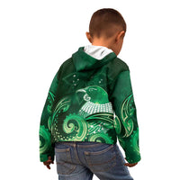 New Zealand Matariki Kid Hoodie Maori Tui Bird Green Galaxy