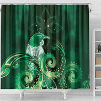 New Zealand Matariki Shower Curtain Maori Tui Bird Green Galaxy