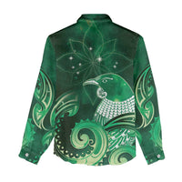 New Zealand Matariki Women Casual Shirt Maori Tui Bird Green Galaxy