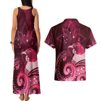 New Zealand Matariki Couples Matching Tank Maxi Dress and Hawaiian Shirt Maori Tui Bird Magenta Galaxy