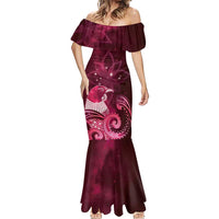 New Zealand Matariki Mermaid Dress Maori Tui Bird Magenta Galaxy