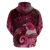 New Zealand Matariki Zip Hoodie Maori Tui Bird Magenta Galaxy
