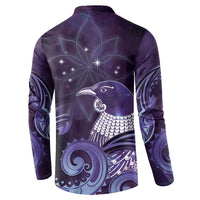 New Zealand Matariki Button Sweatshirt Maori Tui Bird Purple Galaxy