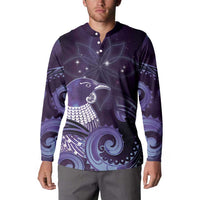 New Zealand Matariki Button Sweatshirt Maori Tui Bird Purple Galaxy