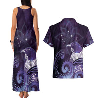 New Zealand Matariki Couples Matching Tank Maxi Dress and Hawaiian Shirt Maori Tui Bird Purple Galaxy