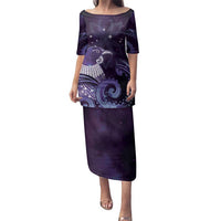 New Zealand Matariki Family Matching Puletasi and Hawaiian Shirt Maori Tui Bird Purple Galaxy