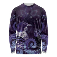 New Zealand Matariki Long Sleeve Shirt Maori Tui Bird Purple Galaxy