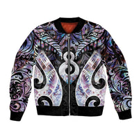 New Zealand Aotearoa Sleeve Zip Bomber Jacket Pikorua Single Twist Pink Paua Shell DT05 Unisex Pink - Polynesian Pride