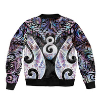 New Zealand Aotearoa Sleeve Zip Bomber Jacket Pikorua Single Twist Pink Paua Shell DT05 - Polynesian Pride