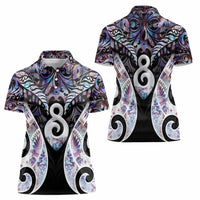 New Zealand Aotearoa Women Polo Shirt Pikorua Single Twist Pink Paua Shell