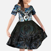 New Zealand Aotearoa Family Matching Mermaid Dress and Hawaiian Shirt Pikorua Single Twist Green Paua Shell DT05 Daughter's Dress Green - Polynesian Pride