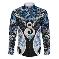 New Zealand Aotearoa Family Matching Mermaid Dress and Hawaiian Shirt Pikorua Single Twist Green Paua Shell DT05 Dad's Shirt - Long Sleeve Green - Polynesian Pride