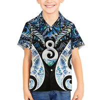 New Zealand Aotearoa Family Matching Puletasi and Hawaiian Shirt Pikorua Single Twist Green Paua Shell