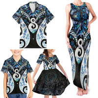 New Zealand Aotearoa Family Matching Tank Maxi Dress and Hawaiian Shirt Pikorua Single Twist Green Paua Shell