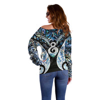 New Zealand Aotearoa Off Shoulder Sweater Pikorua Single Twist Green Paua Shell