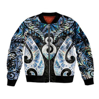 New Zealand Aotearoa Sleeve Zip Bomber Jacket Pikorua Single Twist Green Paua Shell DT05 Unisex Green - Polynesian Pride
