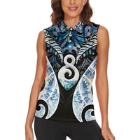 New Zealand Aotearoa Women Sleeveless Polo Shirt Pikorua Single Twist Green Paua Shell