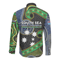 South Sea Islanders And Fiji Long Sleeve Button Shirt Fijian Coat Of Arms And Southern Cross DT05 - Polynesian Pride
