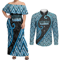 Custom Aotearoa Atua Ranginui Couples Matching Off Shoulder Maxi Dress and Long Sleeve Button Shirt Maori Sky Father Koru Patterns