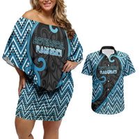 Custom Aotearoa Atua Ranginui Couples Matching Off Shoulder Short Dress and Hawaiian Shirt Maori Sky Father Koru Patterns