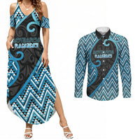 Custom Aotearoa Atua Ranginui Couples Matching Summer Maxi Dress and Long Sleeve Button Shirt Maori Sky Father Koru Patterns