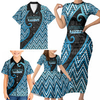 Custom Aotearoa Atua Ranginui Family Matching Short Sleeve Bodycon Dress and Hawaiian Shirt Maori Sky Father Koru Patterns