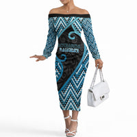 Custom Aotearoa Atua Ranginui Off The Shoulder Long Sleeve Dress Maori Sky Father Koru Patterns