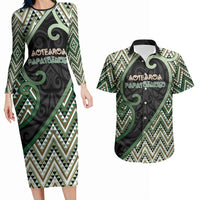 Custom Aotearoa Atua Papatuanuku Couples Matching Long Sleeve Bodycon Dress and Hawaiian Shirt Earth Mother Father Koru Patterns