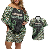 Custom Aotearoa Atua Papatuanuku Couples Matching Off Shoulder Short Dress and Hawaiian Shirt Earth Mother Father Koru Patterns