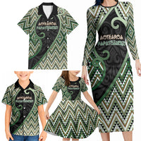 Custom Aotearoa Atua Papatuanuku Family Matching Long Sleeve Bodycon Dress and Hawaiian Shirt Earth Mother Father Koru Patterns