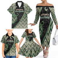Custom Aotearoa Atua Papatuanuku Family Matching Off The Shoulder Long Sleeve Dress and Hawaiian Shirt Earth Mother Father Koru Patterns