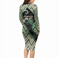 Custom Aotearoa Atua Papatuanuku Long Sleeve Bodycon Dress Earth Mother Father Koru Patterns