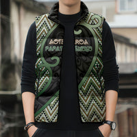 Custom Aotearoa Atua Papatuanuku Sleeveless Puffer Jacket Earth Mother Father Koru Patterns