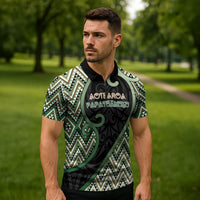Custom Aotearoa Atua Papatuanuku Zipper Polo Shirt Earth Mother Father Koru Patterns