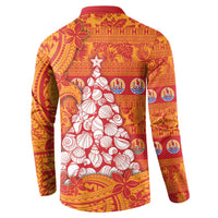 French Polynesia Christmas Button Sweatshirt Seashell Xmas Tree Tribal Waves - Polynesian Pride
