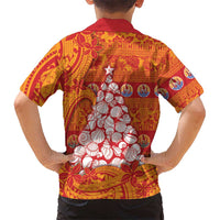French Polynesia Christmas Family Matching Long Sleeve Bodycon Dress and Hawaiian Shirt Seashell Xmas Tree Tribal Waves - Polynesian Pride