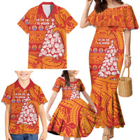 French Polynesia Christmas Family Matching Mermaid Dress and Hawaiian Shirt Seashell Xmas Tree Tribal Waves - Polynesian Pride