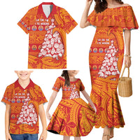French Polynesia Christmas Family Matching Mermaid Dress and Hawaiian Shirt Seashell Xmas Tree Tribal Waves - Polynesian Pride