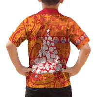 French Polynesia Christmas Family Matching Off The Shoulder Long Sleeve Dress and Hawaiian Shirt Seashell Xmas Tree Tribal Waves - Polynesian Pride
