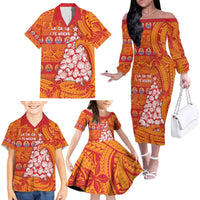 French Polynesia Christmas Family Matching Off The Shoulder Long Sleeve Dress and Hawaiian Shirt Seashell Xmas Tree Tribal Waves - Polynesian Pride