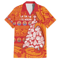 French Polynesia Christmas Family Matching Off The Shoulder Long Sleeve Dress and Hawaiian Shirt Seashell Xmas Tree Tribal Waves - Polynesian Pride