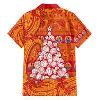 French Polynesia Christmas Family Matching Off The Shoulder Long Sleeve Dress and Hawaiian Shirt Seashell Xmas Tree Tribal Waves - Polynesian Pride