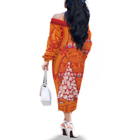French Polynesia Christmas Family Matching Off The Shoulder Long Sleeve Dress and Hawaiian Shirt Seashell Xmas Tree Tribal Waves - Polynesian Pride